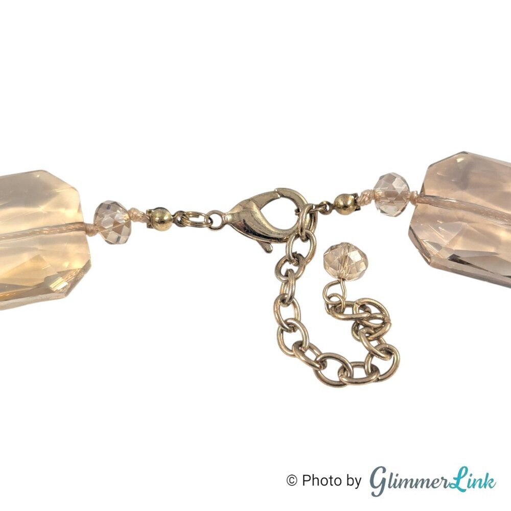 Smokey Champagne Acrylic Statement Necklace Faceted Rectangle Beads - Picture 10 of 11